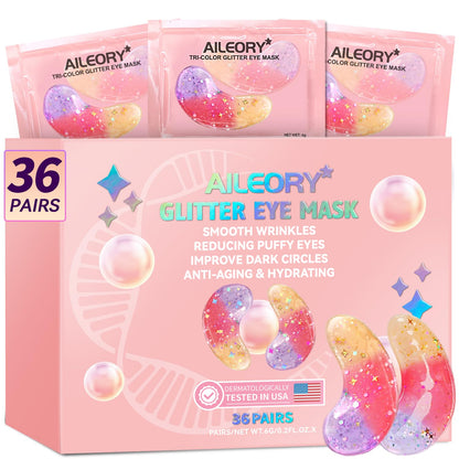 Under Eye Patches (24 Pairs) - New Tri-color Glitter Eye Gel Pads for Dark Circles Puffy Eyes,Under eye Bags,Wrinkles|Natural Collagen Under Eye Mask Patches, Gel Under Eye Patches