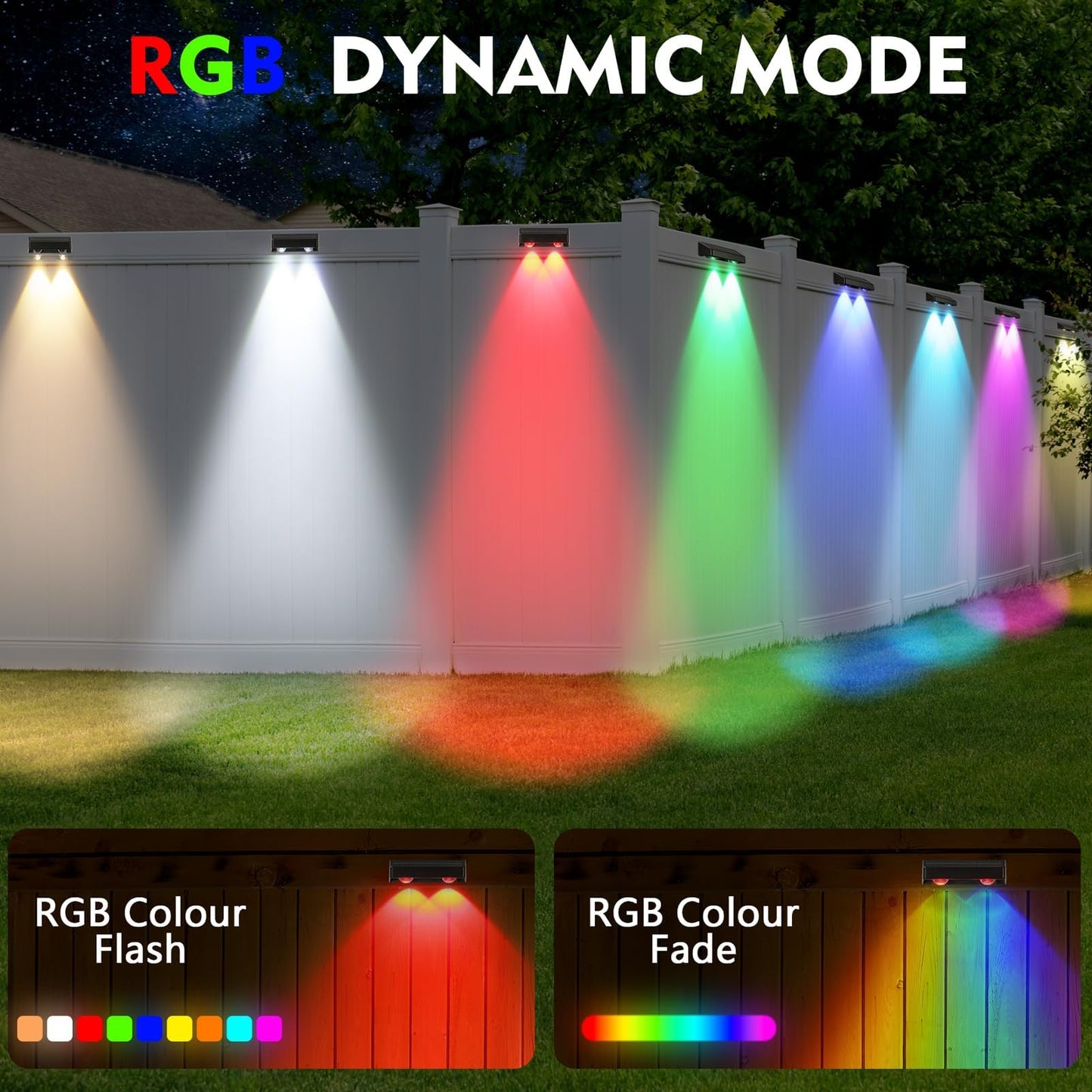 sununiny Solar Fence Lights Outdoor Garden,4 Pack Solar Garden Lights IP65 Waterproof,9 Colors 11 Modes RGB Wall Fence Lights Solar Powered for Outside Backyard,Pathway,Yard