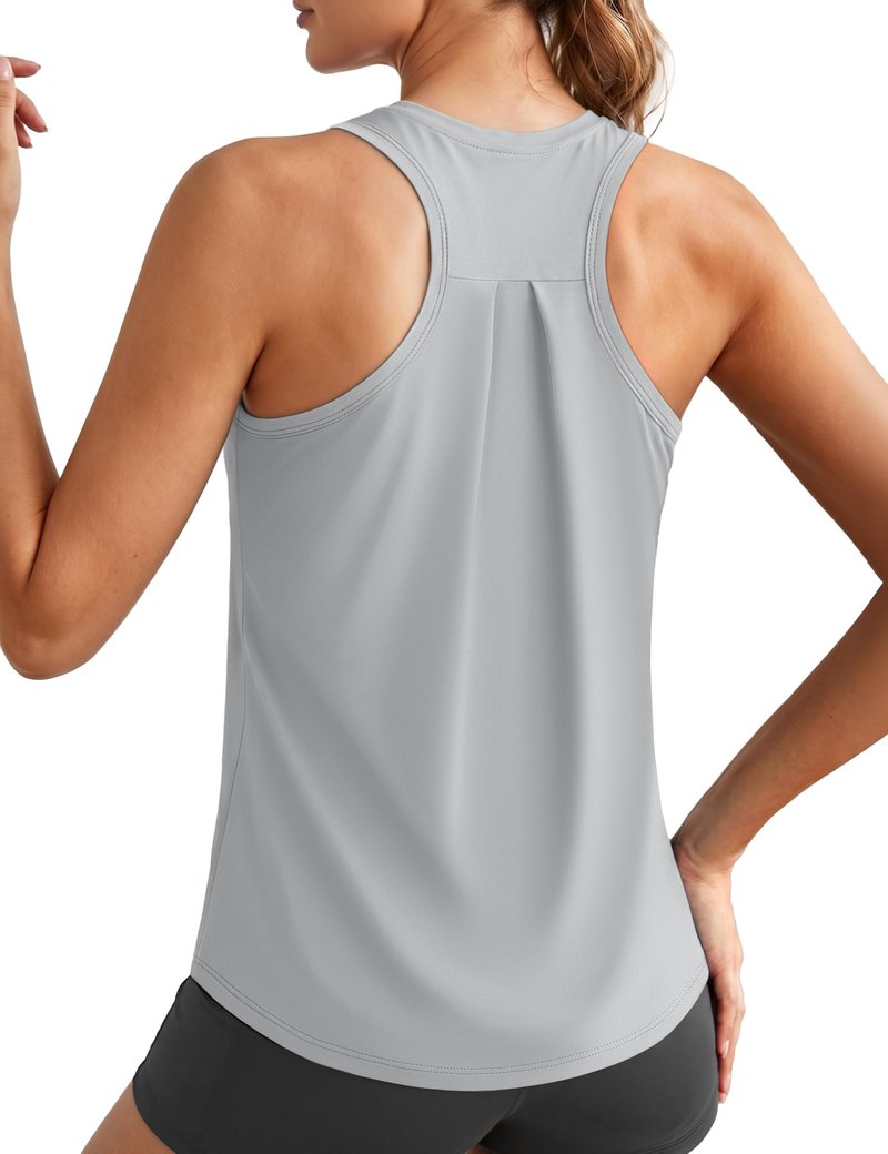 MAGCOMSEN Sleeveless Tops for Women Workout Athletic Tops Racerback Muscle Tanks Grey Gym Running Tank Tops Dry Fit M