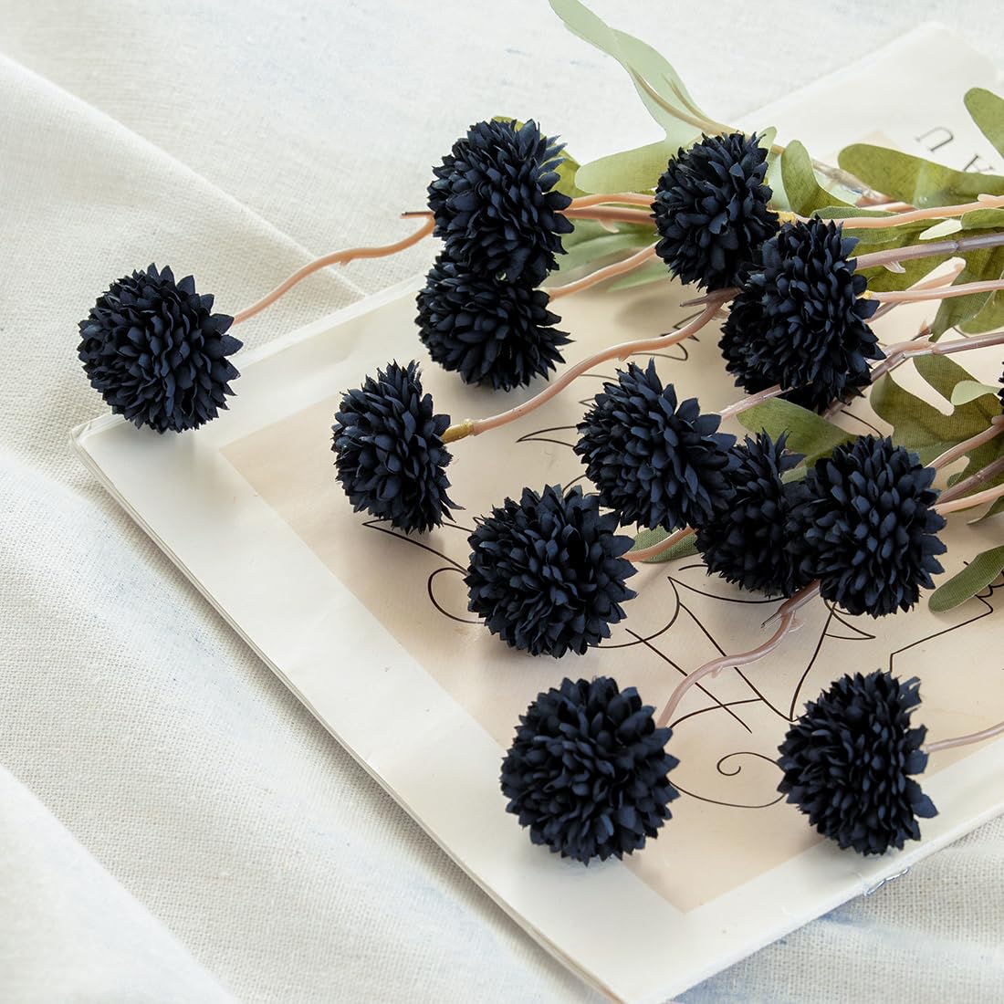 Artificial Kiku Flower - 5 Pcs Fake Pompon Mums Silk Small Chrysanthemum Faux Ball Fall Flower Stem Decor for Halloween Wedding Filler DIY Bouquet Centerpieces Arrangements Shower(Black)