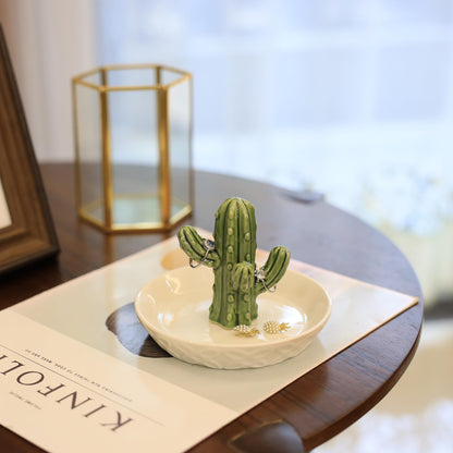 HOME SMILE Ceramic Cactus Ring Holder Cactus Ring Dish for Jewelry Cactus Decor for Friend Sister Birthday Wedding Anniversary Bridal Engagement Valentine's Gift for Women