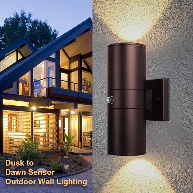 Tipace Oil Rubbed Bronze Sensor Modern Outdoor Porch Lights 2 Pack Brown Dusk to Dawn Outdoor Wall Sconce, Exterior Wall Light Fixtures for Courtyard,entryway,Garage (Bulbs Not Included)