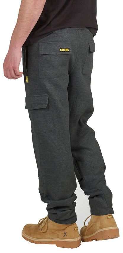 SITE KING Mens Cargo Combat Work Tracksuit Jogging Bottoms with Knee Pad Pockets Size S to 5XL Fleece Pants (Large - 38/40 Waist, Charcoal)