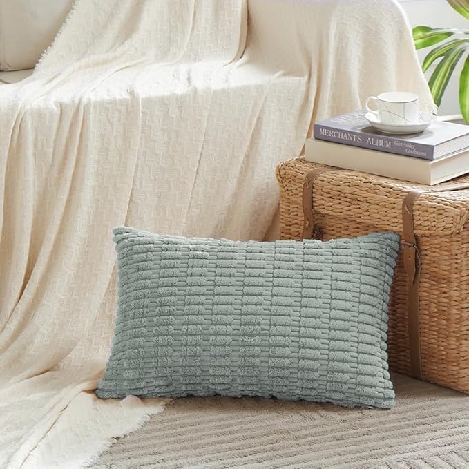 Fancy Homi Decorative Throw Pillow Covers for Living Room Couch Bed, Modern Farmhouse Boho Home Decor, Accent Cushion Case (12 x 20-Inch, Grey Blue)