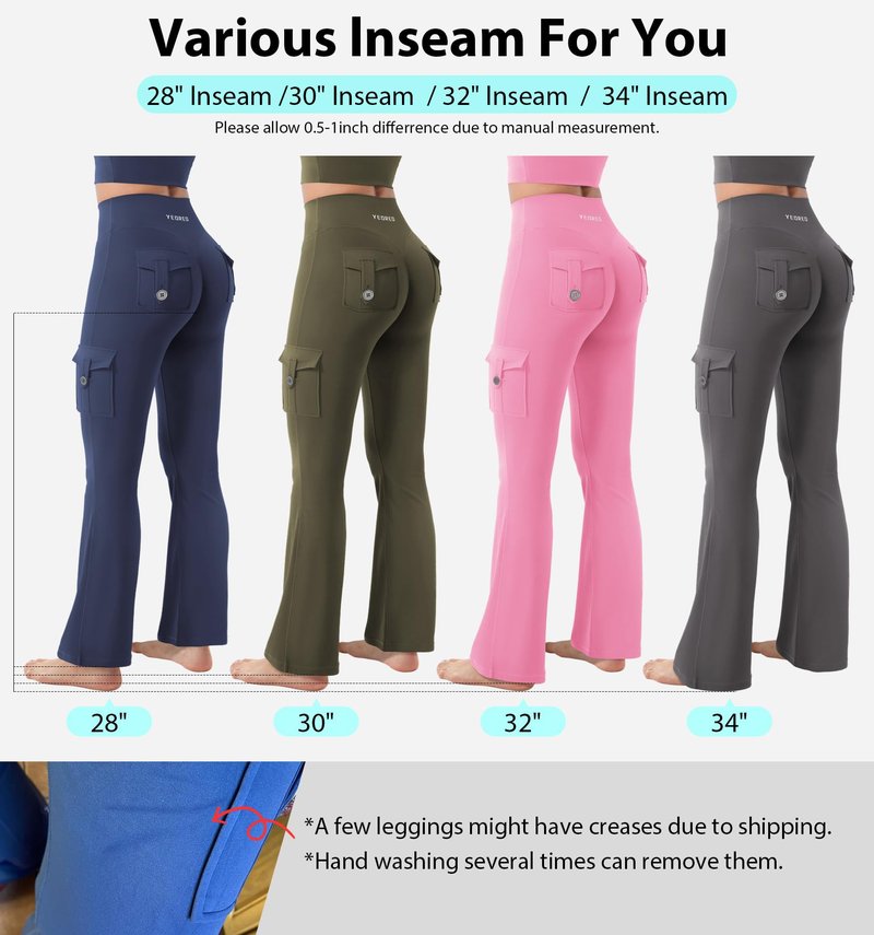 YEOREO CoreFlex Women Workout Flare Leggings with Pockets Scrunch Cargo Gym Yoga Leggings Navy M