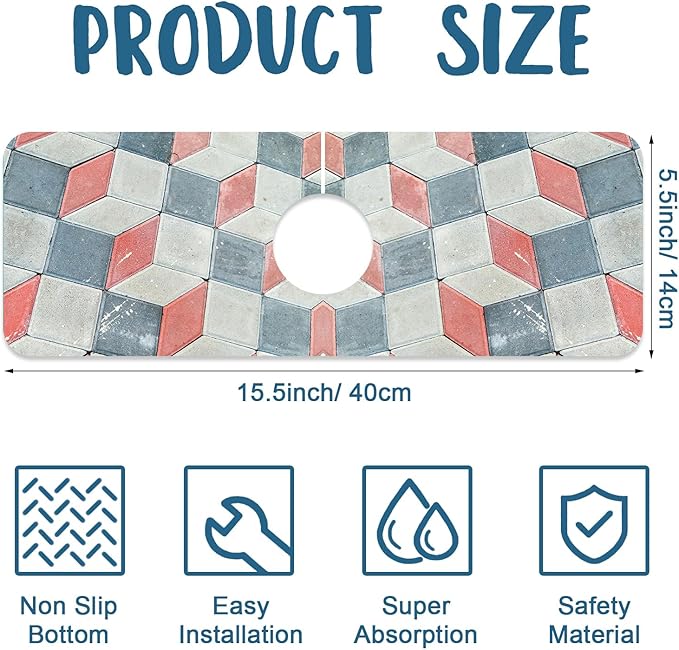 Red Gray Tile Sink Splash Guard Faucet Mat Red White Diamond Super Absorbent