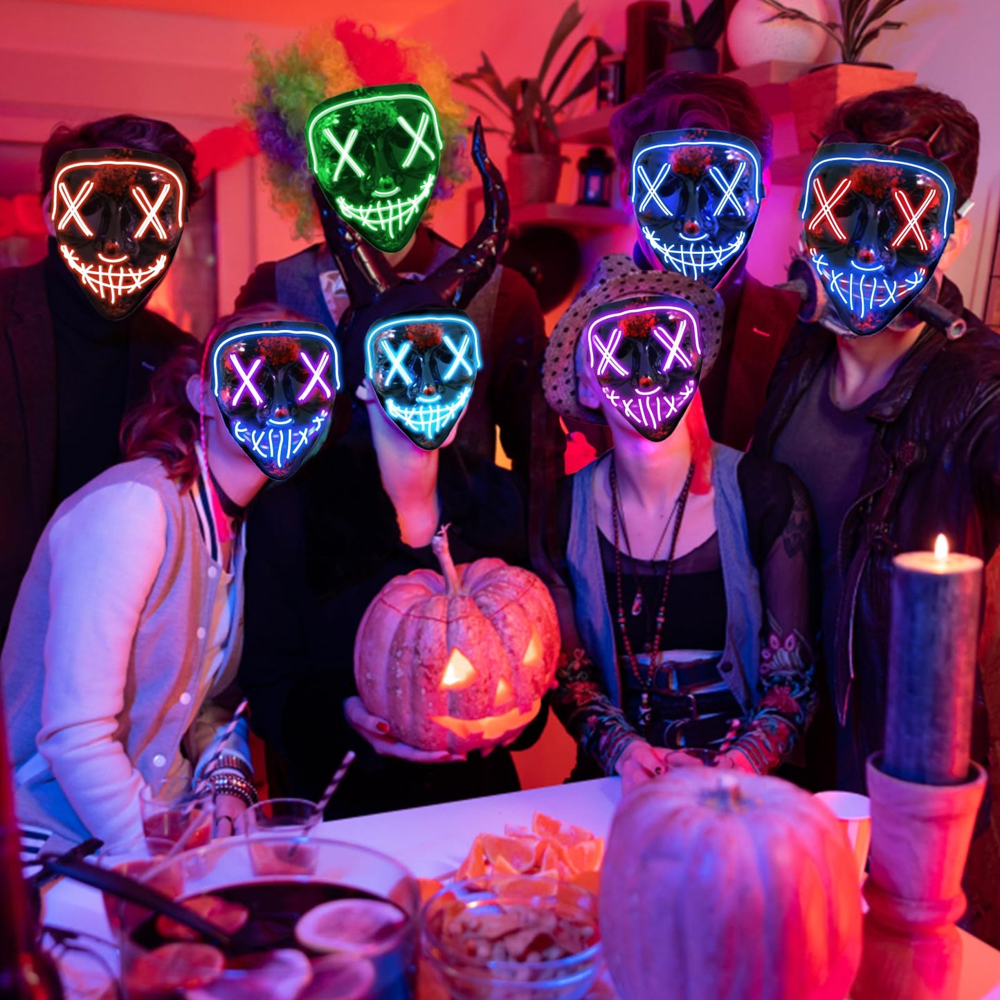 Jsdoin Halloween Masks, Scary LED Purge Mask, Light up Mask Cosplay, LED Rave Face Mask Costume 3 Lighting Modes, Halloween Face Masks for Men Women Kids (Red)