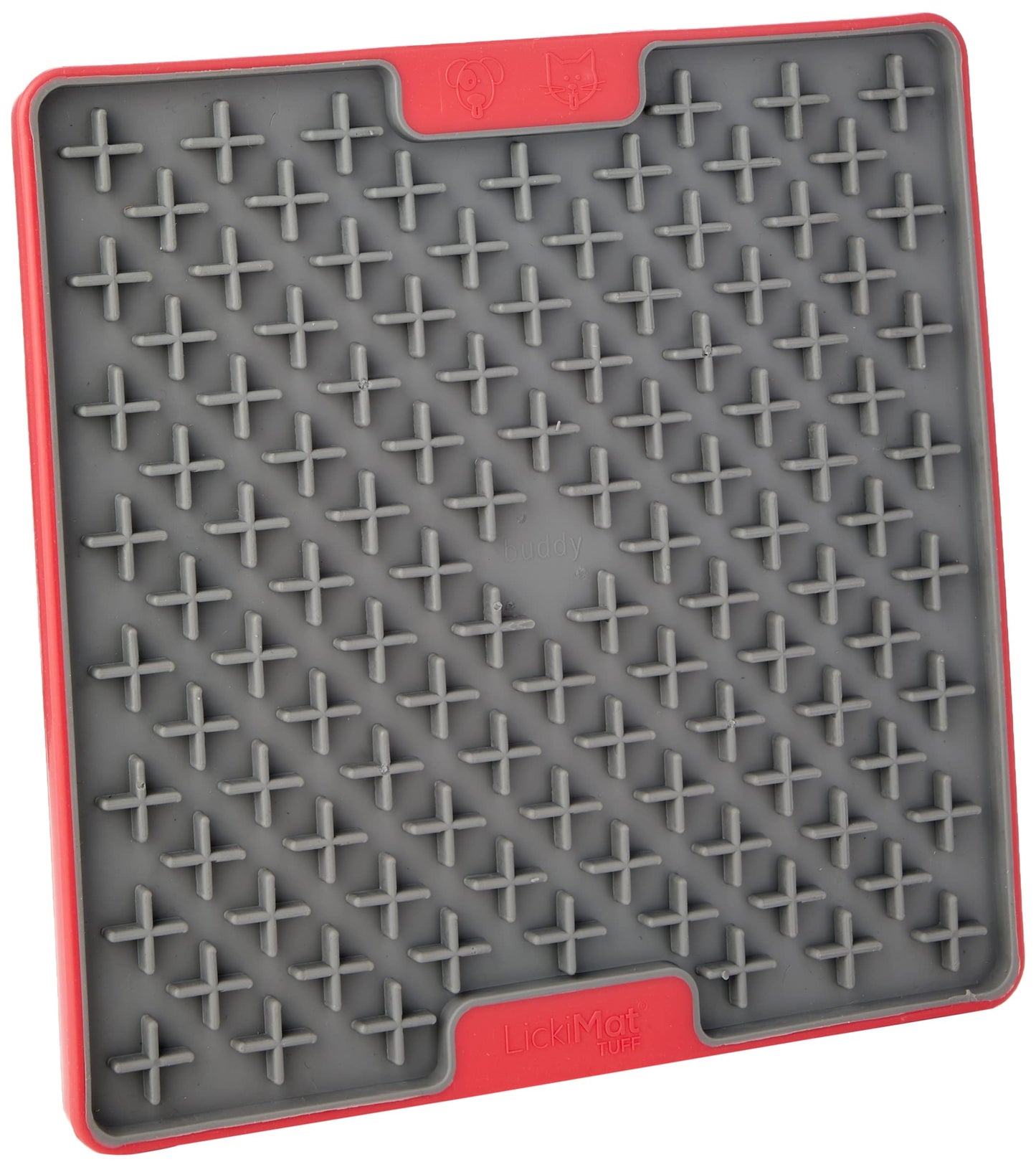 Lickimat Tuff, Heavy-Duty Buddy, Dog Slow Feeder Lick Mat, Boredom Anxiety Reducer; Perfect for Food, Treats, Yogurt, or Peanut Butter, Fun Alternative to a Slow Feed Dog Bowl - Red