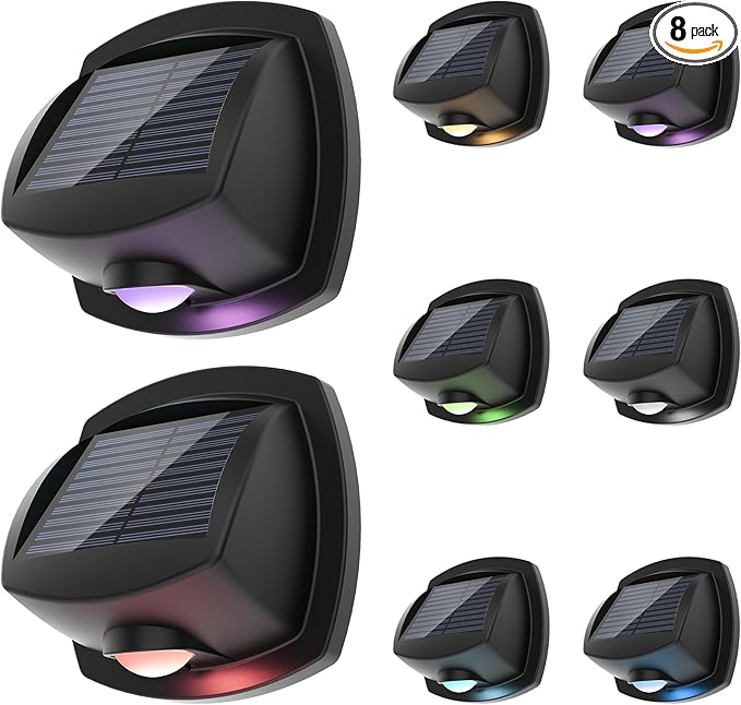 SOLPEX Solar Lights Outdoor Waterproof IP65, Solar Stair Lights Outdoor for Fence, Deck, Step, RGB Multicolor LED 11 Lighting Modes House Wall Light for Porch, Backyard, Fence, Garden Decor-8 Pack