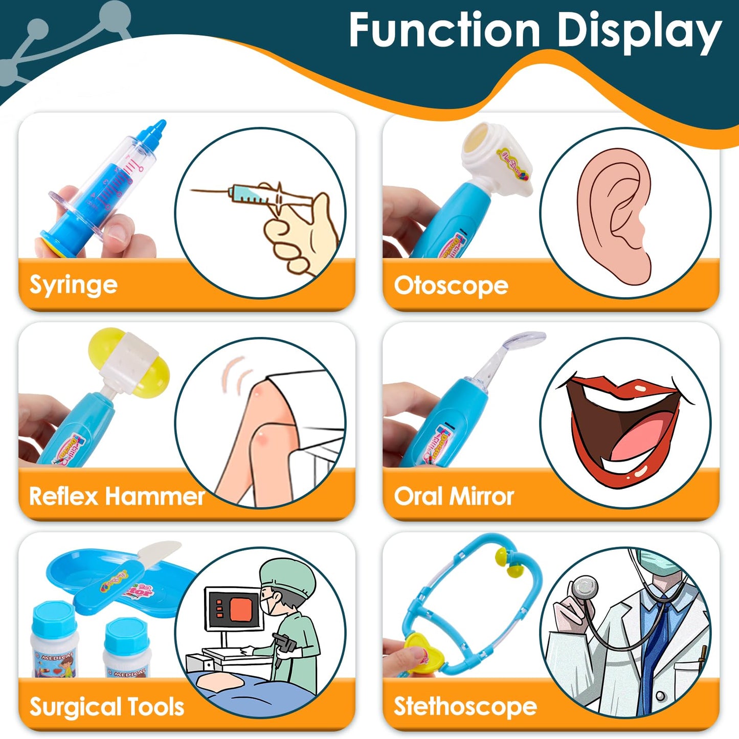 BUYGER 16 Pcs Kids Childs Toy Doctor Sets, Role Play Toys for 3 Year Old Boys, with Lights and Sounds, Gift, Blue