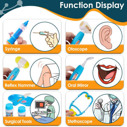 BUYGER 16 Pcs Kids Childs Toy Doctor Sets, Role Play Toys for 3 Year Old Boys, with Lights and Sounds, Gift, Blue