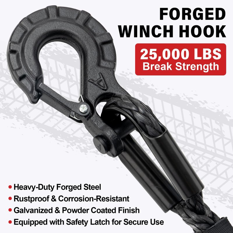 HOKINETY Synthetic Winch Rope Kit - 1/4" x 50' 10000 lbs Synthetic Winch Cable for ATV UTV Off-Road Vehicles with Forged Hook, Rubber Stopper, Protective Sleeve and Safety Pull Strap - Grey