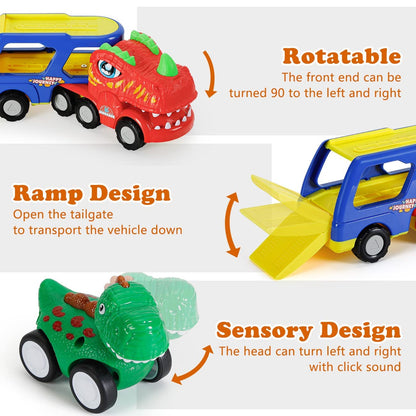 INSTOY Toddler Truck Toys for 2 3 4 5 Year Old Boys Gifts, 5-Pieces Dinosaur Car Toys for Boys Age 2 3 4 5 6, Monster Truck Toy for Kids 2-4, Pull Back Cars for Toddlers Girls Age 2-5 Birthday Gifts