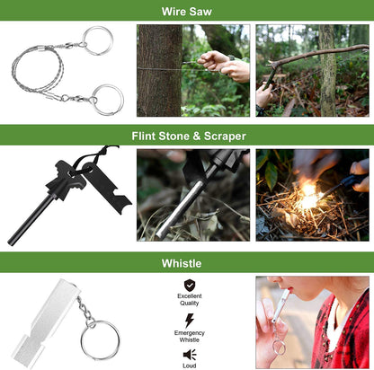 Gearedt Survival Kit, 16 in 1 Professional Survival Gear Tool Emergency Tactical First Aid Equipment Supplies Kits Gifts Idear for Men Him Women Families Hiking Camping Fishing Adventures