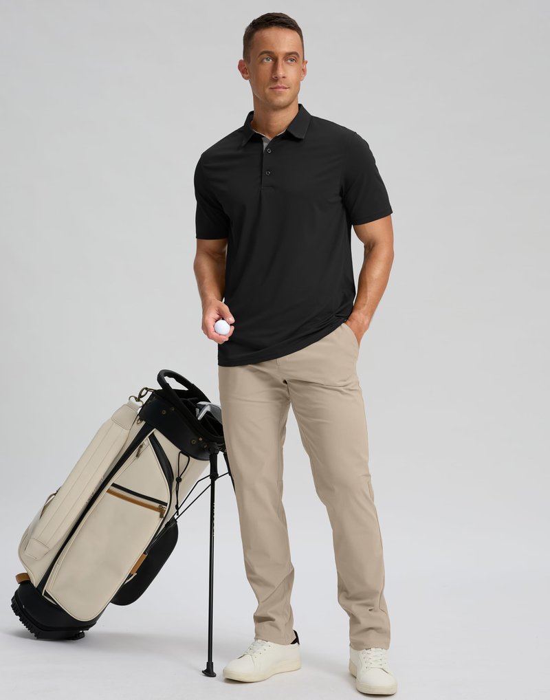 Men's Golf Shirts Dry Fit Moisture Wicking Performance Short Sleeve Collared Polo Shirts for Casual Tennis Bussiness (Black, XL)