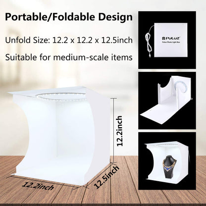 PULUZ Lightbox Photography,30cm/11.8inch Ring Light Photo Studio Light Box Shooting Light Tent Kit with White Lighting/Warm white128 pcs LED Ring Lights+6 Backdrops for Product Photography Light Box