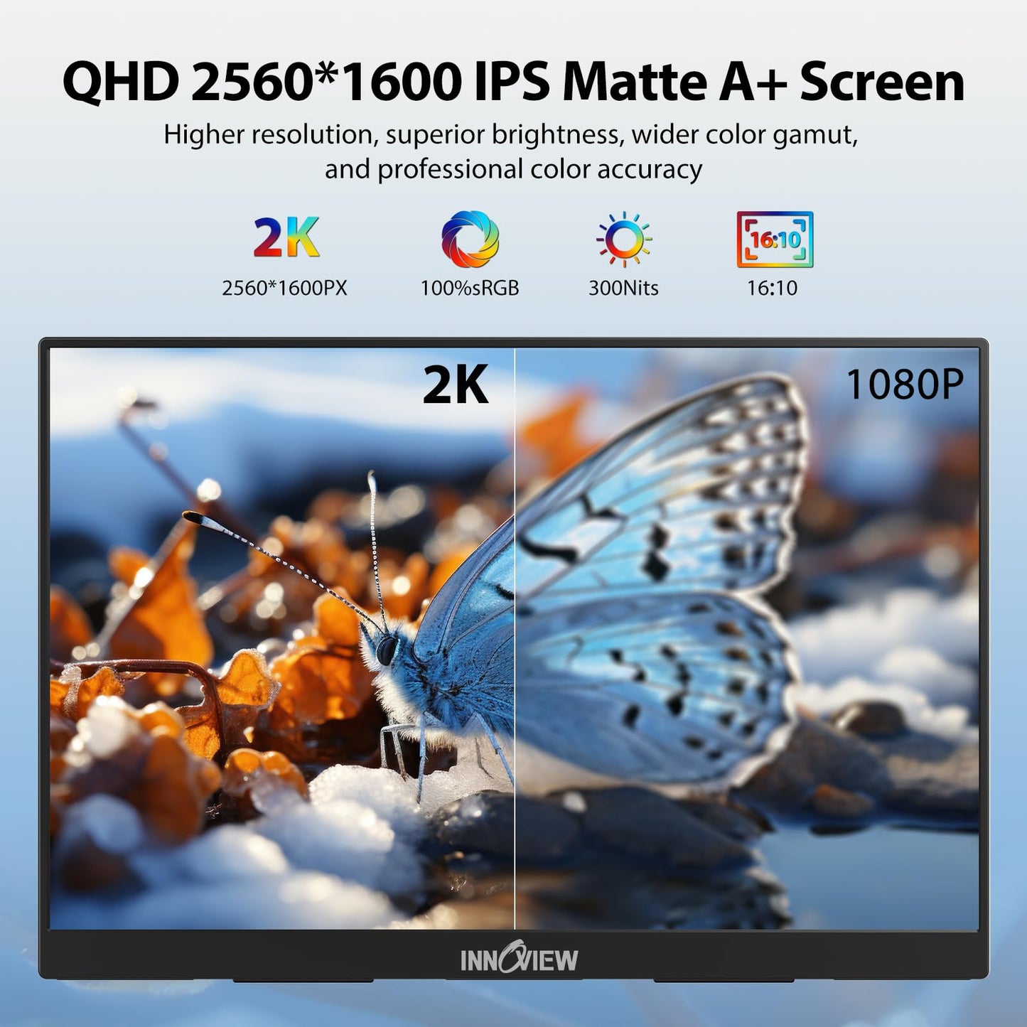 InnoView 23.8" Large Portable Monitor, FHD 144HZ 100% SRGB IPS USB-C HDMI Work Home Gaming Second Monitor 1080P W/180°Adjustable Stand for Laptop, MacBook, Phones