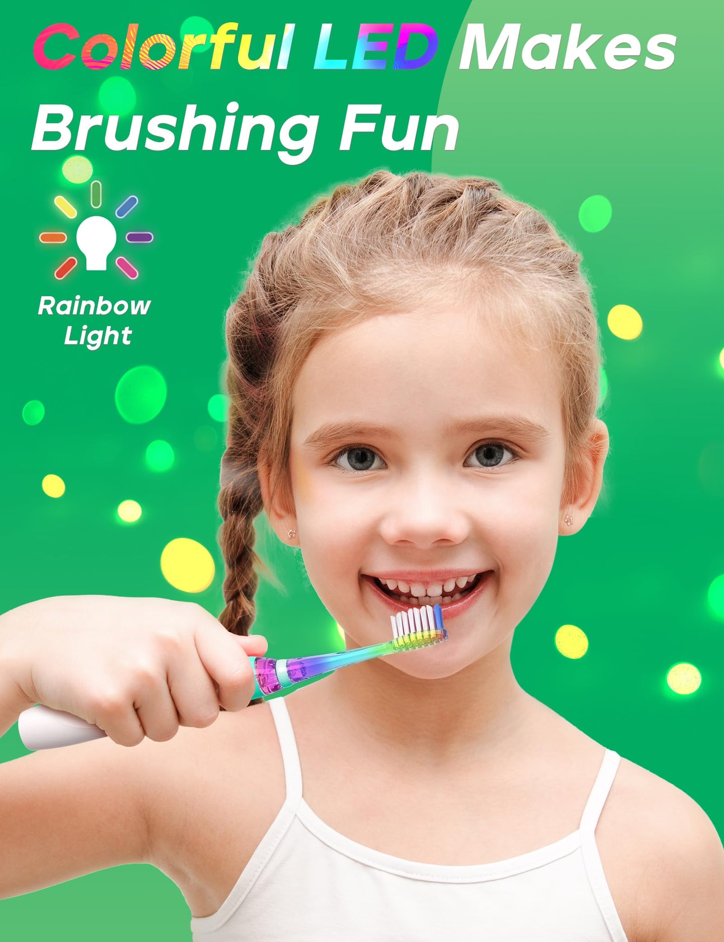SEAGO Kids Electric Toothbrush with 2 Mins Brushing Timer and 8 Replacement Bursh Heads,Rainbow LED Light Make Brushing Fun, Pink Color Girls Battery Powerd Toothbrush for 4-12 Years Old