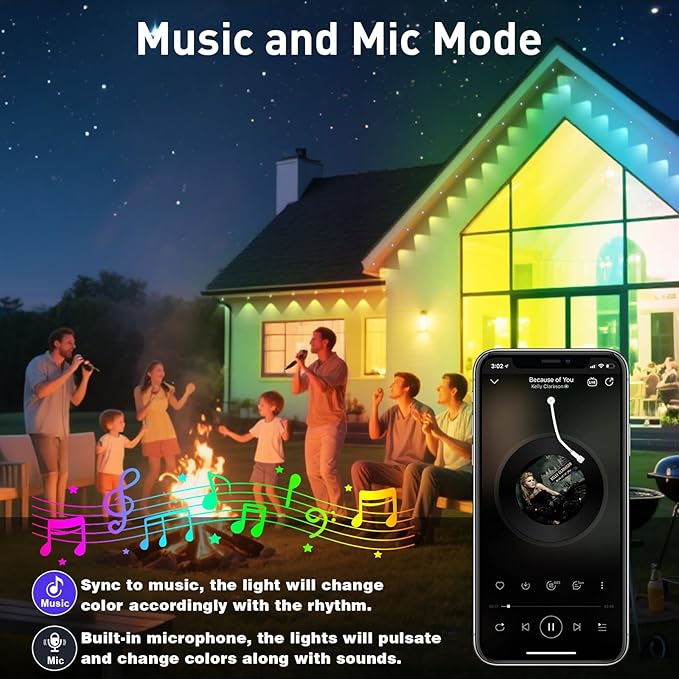 150FT Permanent Outdoor Lights,for House Roof, Christmas, Holiday, Party, Daily Lighting, IP67 Waterproof,RGB Eaves Lights with Multi Scene Modes for Halloween