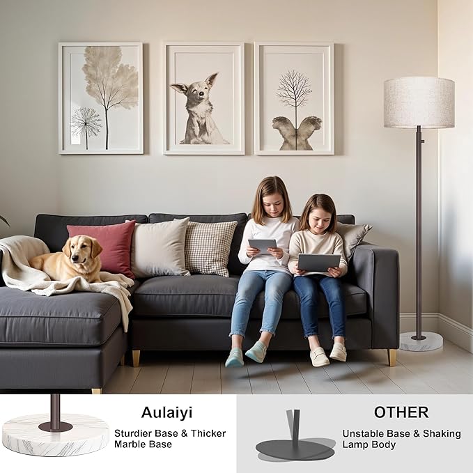 Floor Lamp for Living Room,Dimmable Floor Lamp,Modern Standing Lamp with Marble Base,Tall Standing Lamp for Bedroom, Reading,Office & Kids' Room,LED Bulb Included(Brown)