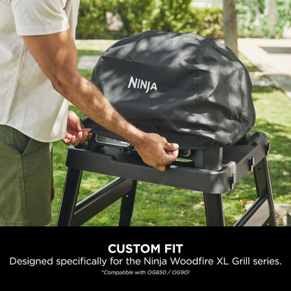 Ninja Woodfire XL Grill Cover, Anti-Fade Weather Resistant BBQ Cover with Drawstring, Official Accessory, Compatible with Ninja Woodfire XL BBQ Grill OG850 / OG901, Black, XSKOGXLCVREU