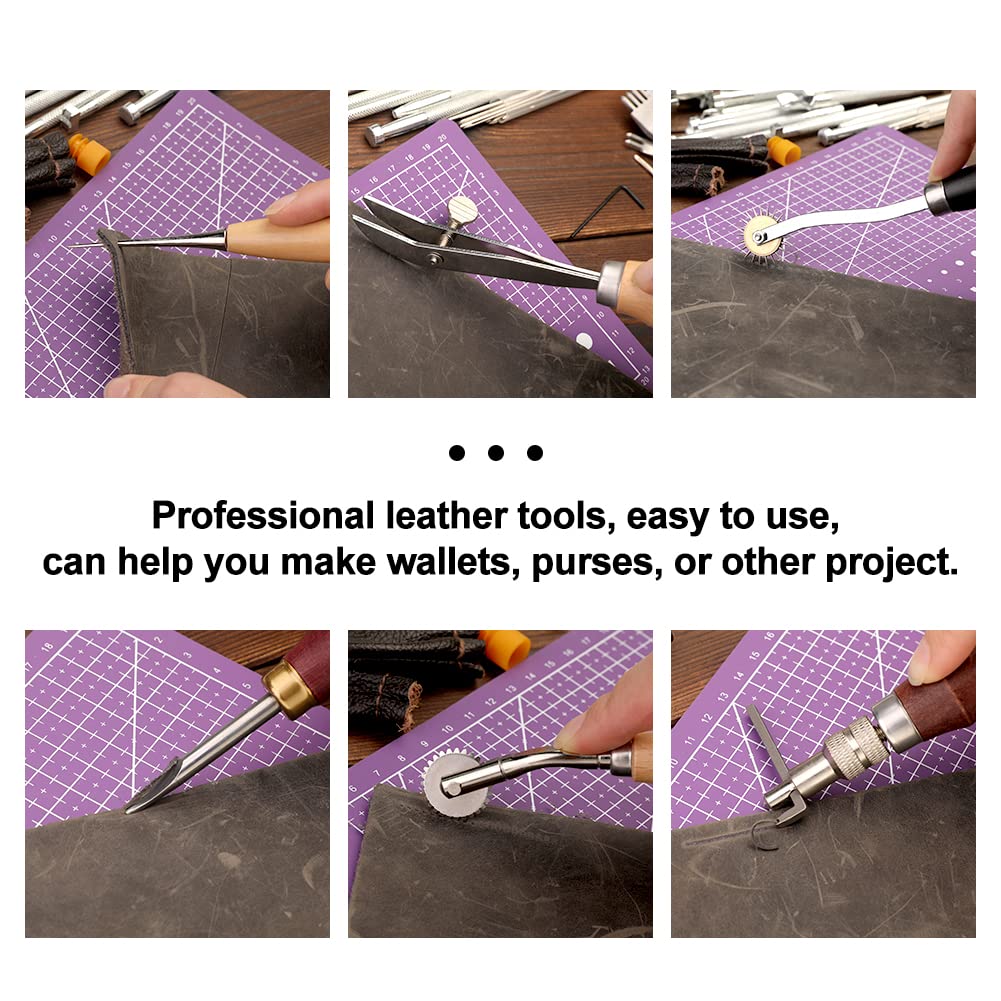 183Pcs Leather kit, Leather Working Tools Kit with Saddle Making Tools Set, Leather Rivets Kit, Prong Punch, Leather Hammer for Leather Working, Leather Making, Leather Craft DIY