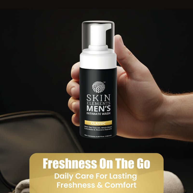 Skin Elements Intimate Wash for Men | pH Balanced Foaming Wash with Tea Tree Oil & Aloe Vera | Soothes, Refreshes & Maintains Hygiene | 4.05 fl. oz. |