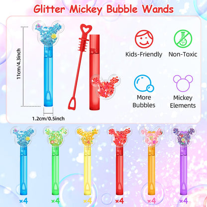 AFZMON 24 Glitter Mouse Ear Bubble Wands for Kids, Mouse Party Favors Mini Bubbles Birthday Gift Toy Goodie Bag Stuffers Classroom Prizes Wedding Party Supplies