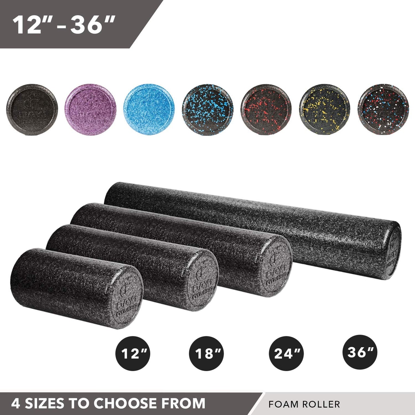 Day 1 Fitness High Density Muscle Foam Rollers - Sports Massage Rollers for Stretching, Physical Therapy, Deep Tissue, Myofascial Release - Ideal for Exercise and Pain Relief - Speckled Blue, 12”