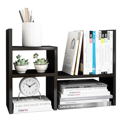 Jerry & Maggie Desktop Organizer Office Storage Rack Adjustable Wood Display Shelf, Birthday Gifts Toy Home Decor Free Style Rotation Display True Natural Stand Shelf (Black)