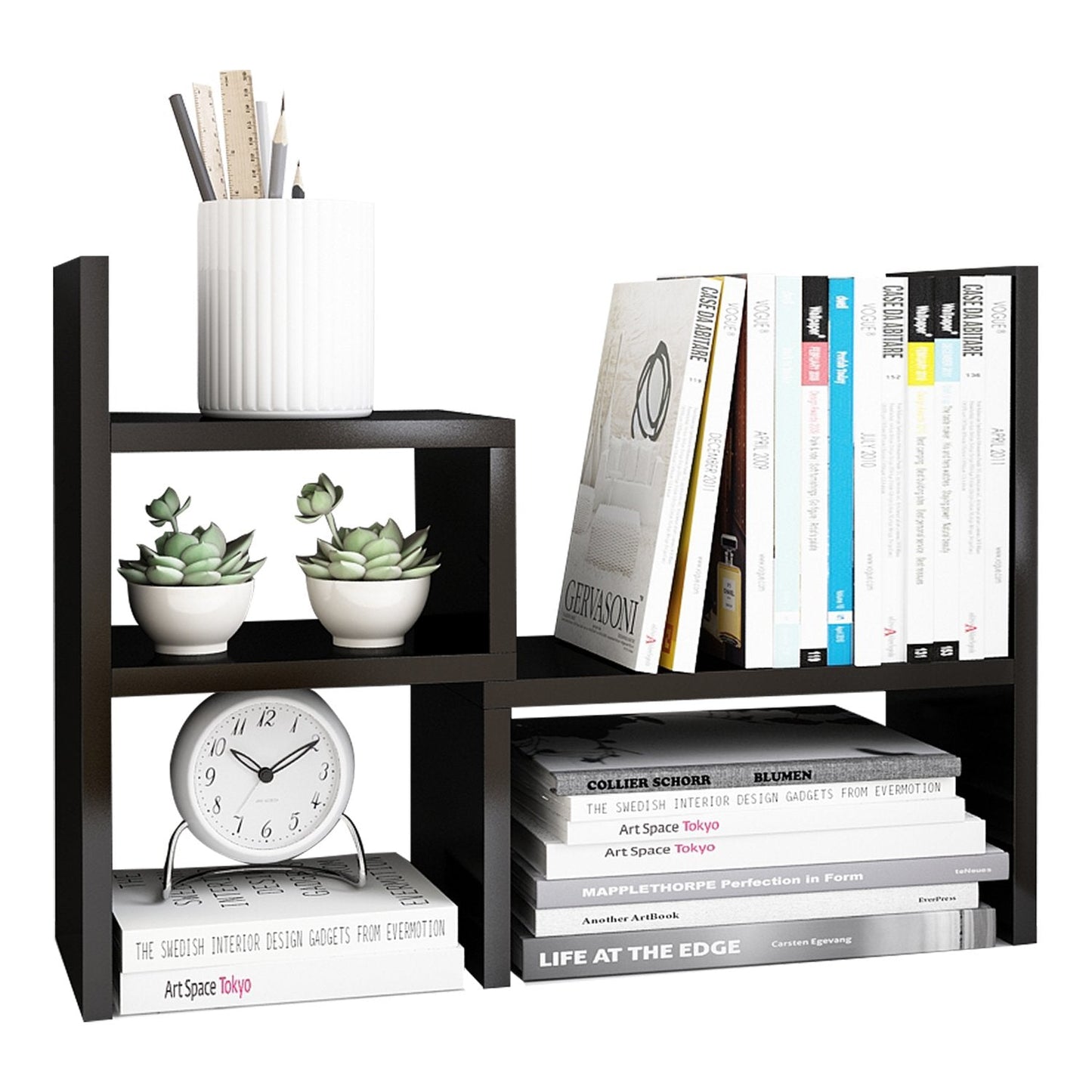 Jerry & Maggie Desktop Organizer Office Storage Rack Adjustable Wood Display Shelf, Birthday Gifts Toy Home Decor Free Style Rotation Display True Natural Stand Shelf (Black)