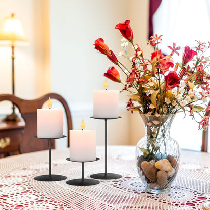 smtyle Holloween Black Candle Holder Metal Candle Stand Set of 3 Pillar Candle Holders for Table Centerpieces Fireplace Decorations Gothic Decor