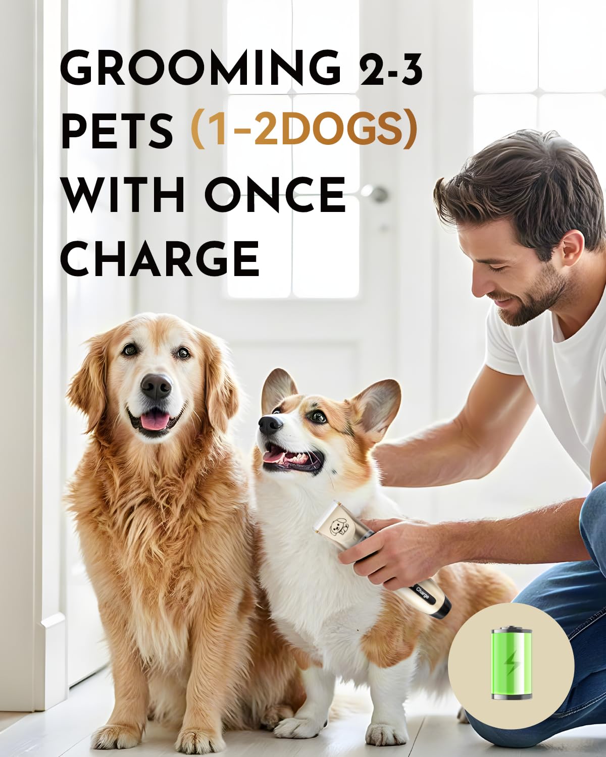 Dog Clippers, Rechargeable Low Noise Cordless Pet Clippers, with 4 Guide Combs and Cleaning Brush Nail Kits