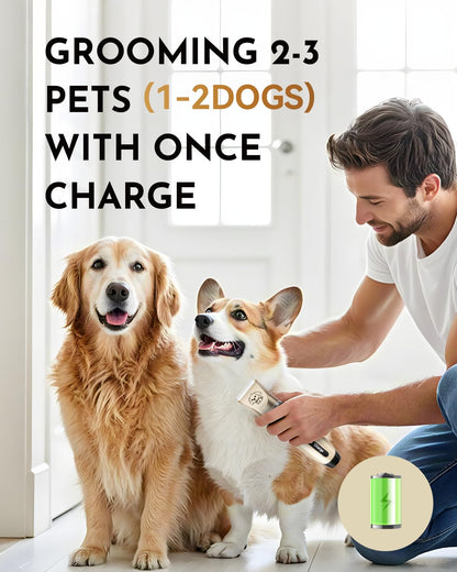 Dog Clippers, Rechargeable Low Noise Cordless Pet Clippers, with 4 Guide Combs and Cleaning Brush Nail Kits