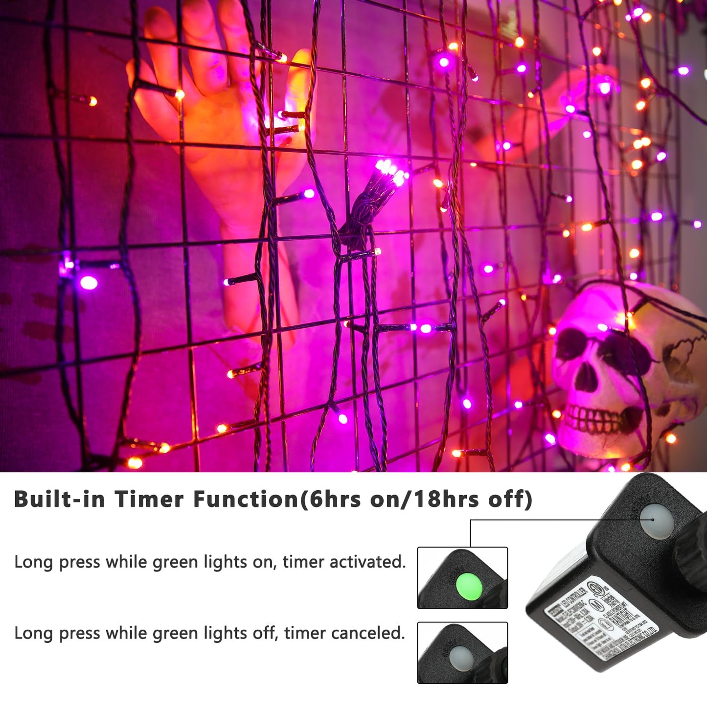 ODEETRONIC Orange & Purple Halloween Lights, 98.42ft 300 LED Orange Lights, Connectable 8 Modes Mini String Light, Plug in Twinkle Purple Halloween Light Waterproof for Holiday Party Home Garden Decor