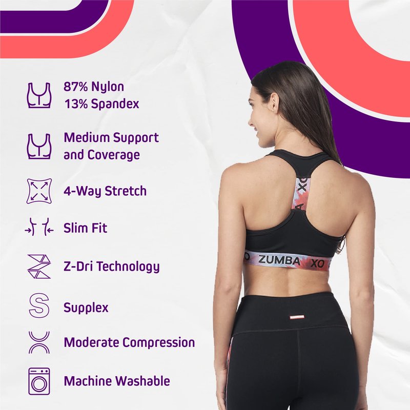 ZUMBA Women’s Love Scoop Sports Bra, Athletic Workout Top for Women, Black, X-Small