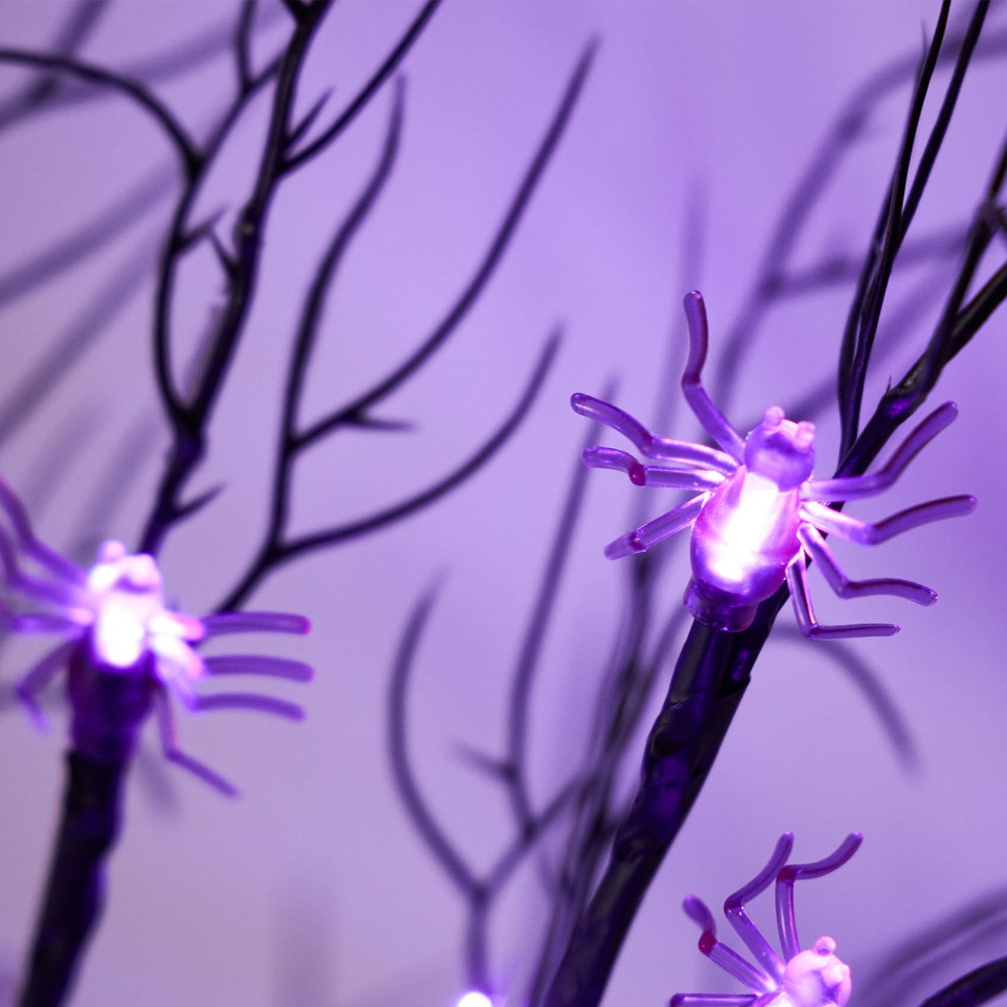 Beterzack 2FT Black Halloween Tree, Spooky Tree with 20 Spider & 24 Purple Lights and 6 Bat Decorations Battery Powered Tabletop Bonsai Tree Decoration for Halloween and Indoor