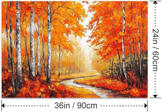Yesad Autumn Canvas Wall Art, Fall Tree Forest Field Landscape Painting Fall Wall Art Prints Pictures Posters Artwork for Living Room Bedroom Bathroom Home Decor (Unframed,36”x24”,Tree & River)