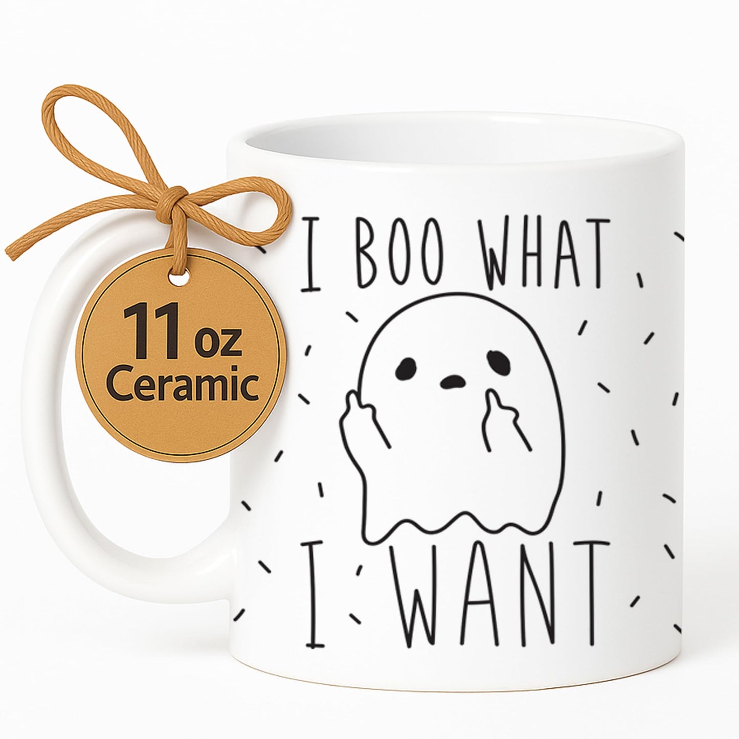 LookHUMAN Cute Ghost Halloween Coffee Mug | Spooky Vibes Cute Mugs for Men & Women, Double-Sided Print White Ceramic Coffee Cups, Dishwasher & Microwave Safe, Novelty Gift | Ghostface Cup, 11 oz
