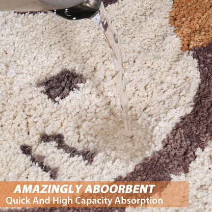 Ankah Shower, Tub, Bath Mat, Bathroom Rug, Non-Slip, Absorbent, Adorable Design Cat-Picture Door Soft Mat Dry Carpet, 18" x 26", Beige