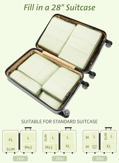 Bagail Ultralight Packing Cubes 7 Set, 3 Compression Packing Cubes 3 Packing Organizers With 1 Shoe Bag-Matcha Mesh