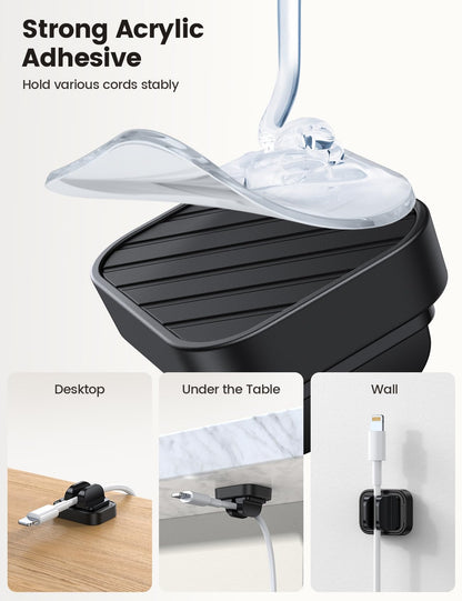 5Pack Cable Spring Holder Clips, Cord Organizer for Desk - Lamicall Adjustable Cord Wire Holder Keeper, Phone Charger Organizer Clips, Wire Cable Management for Nightstand Wall Car Office Desktop