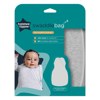 Tommee Tippee Swaddle Bag for Newborns, 0-3m, 2.5 Tog for 16-20°C, Sky Grey Marl Sleeping Bag, Soft Cotton-Rich Fabric, Healthy Hip Development Design, Bottom to Top Zip