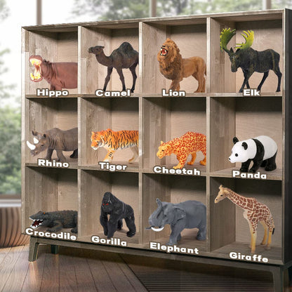 FRUSE Safari Animals Figures,12PCS Jumbo Wild Zoo Animals Figurines,Realistic African Jungle Animals Playset with Panda,Lion,Elephant,Educational Learning Toys for Toddlers Kids 3-5