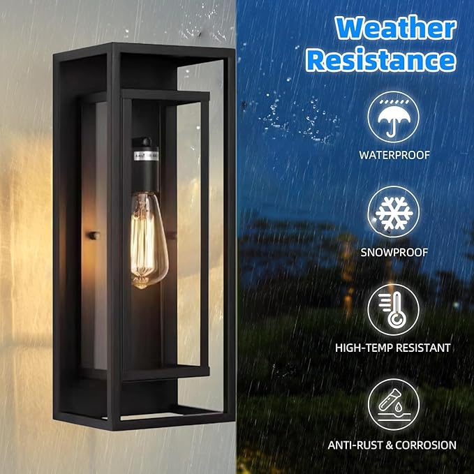 4 Pack 18 inches Outdoor Wall Lantern Light Fixture, Large Black Exterior Waterproof Wall Sconce, Anti-Rust Mount Porch Light with Clear Glass,E26 Socket