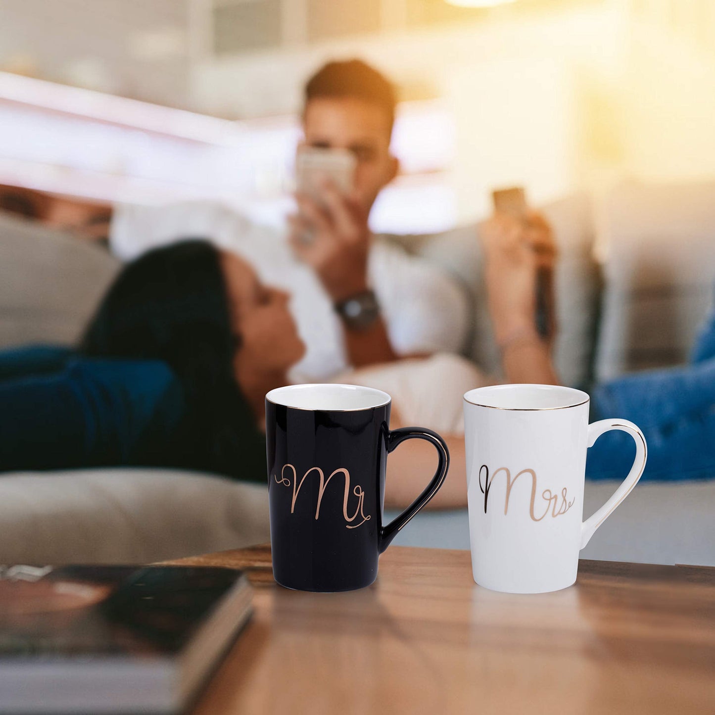 Jumway Mr and Mrs Coffee Mugs Set - Unique Wedding Gifts For Bride and Groom - His and Hers Anniversary Present Husband and Wife -Engagement Gifts For Him Her For Parents for Valentine's day