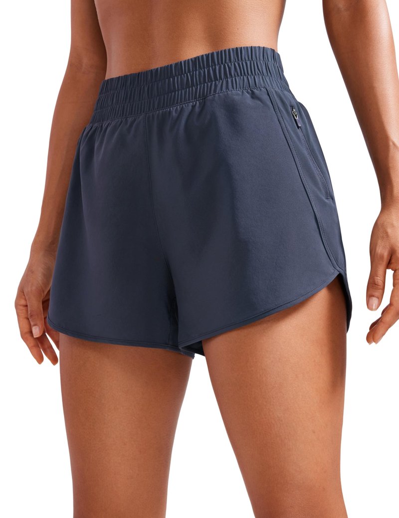 CRZ YOGA Dolphin Athletic Shorts for Women 3" - High Waisted Quick Dry for Running Workout Gym Track with Zip Pocket Navy Large