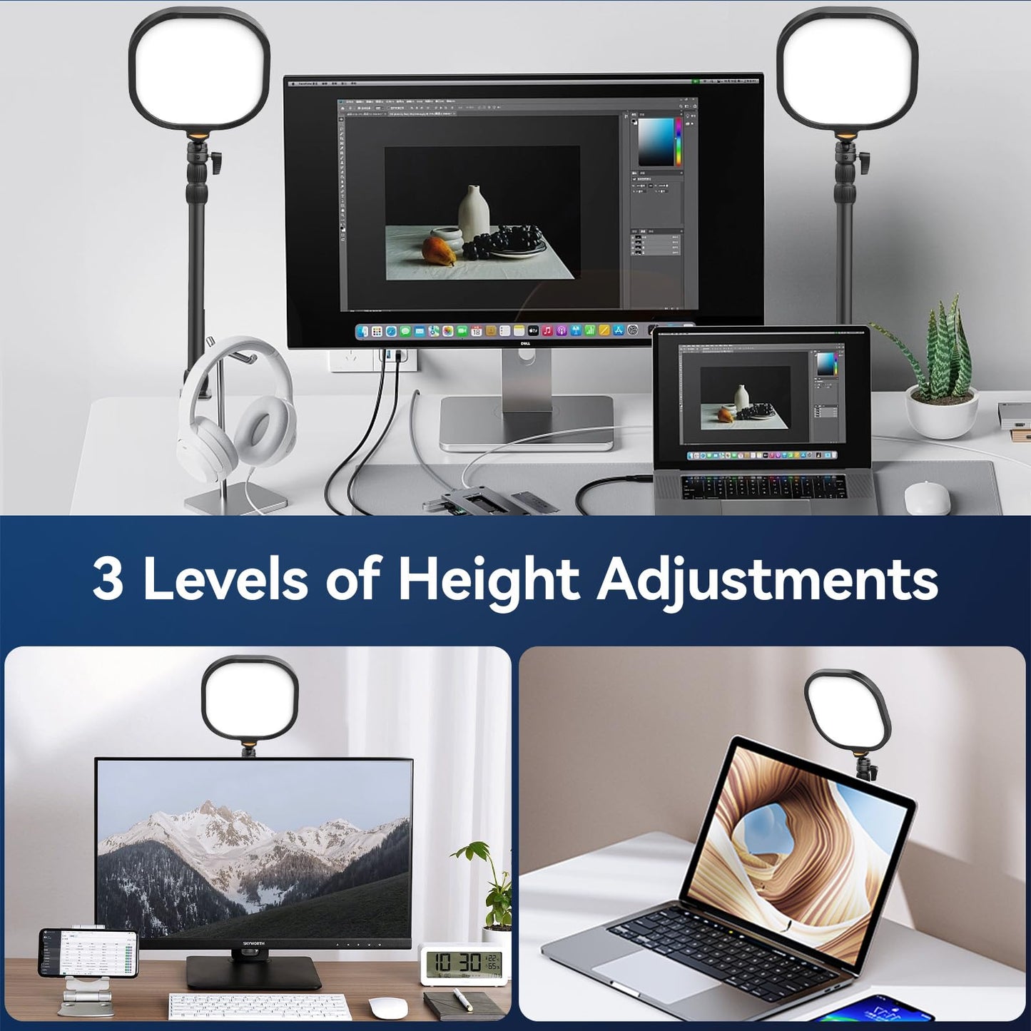 Desk Key Light for Zoom Video - ULANZI K7 Pro Key Lighting Dimmable 3200K-5600K I 15W I CRI 95+ I Edge Emitting I Desk Clamp I 360° Degree Ball Head I Extendable Pole for Streaming Conference