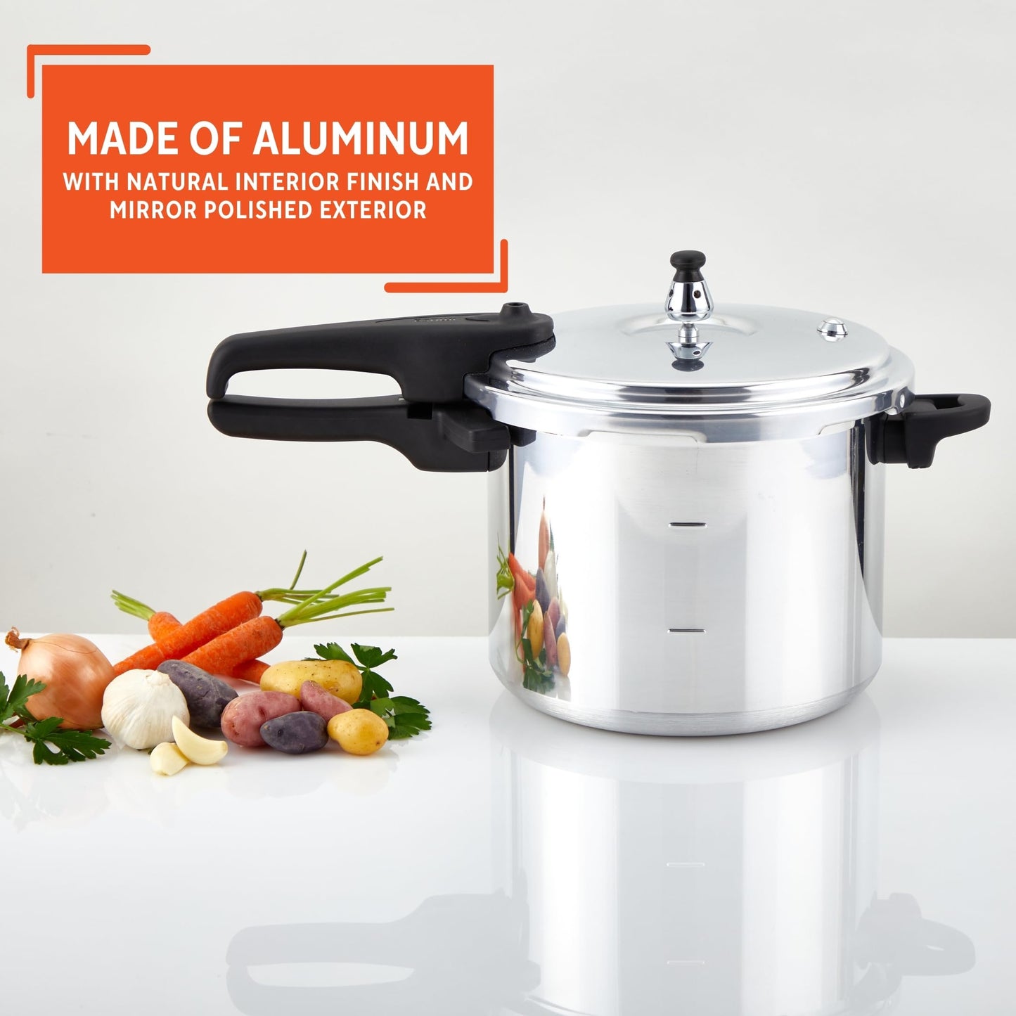 IMUSA USA A417-80801W Stovetop Aluminum Pressure Cooker 7.0-Quart,Silver