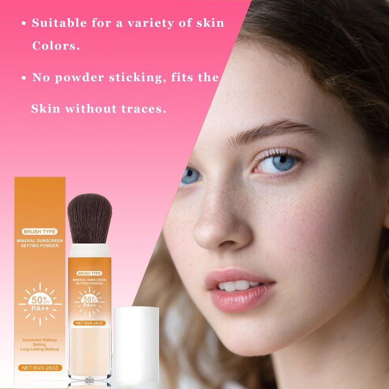 Lyjinbc Mineral Sunscreen Setting Powder, SPF 50 Transparent Brush Powder, Long-Lasting,Lightweight Breathable, Oil Control Natural Matte, Suitable for Face, Scalp & Hair